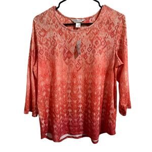 Christopher & Banks Coral to Rose Ombre Long-Sleeve Tee L